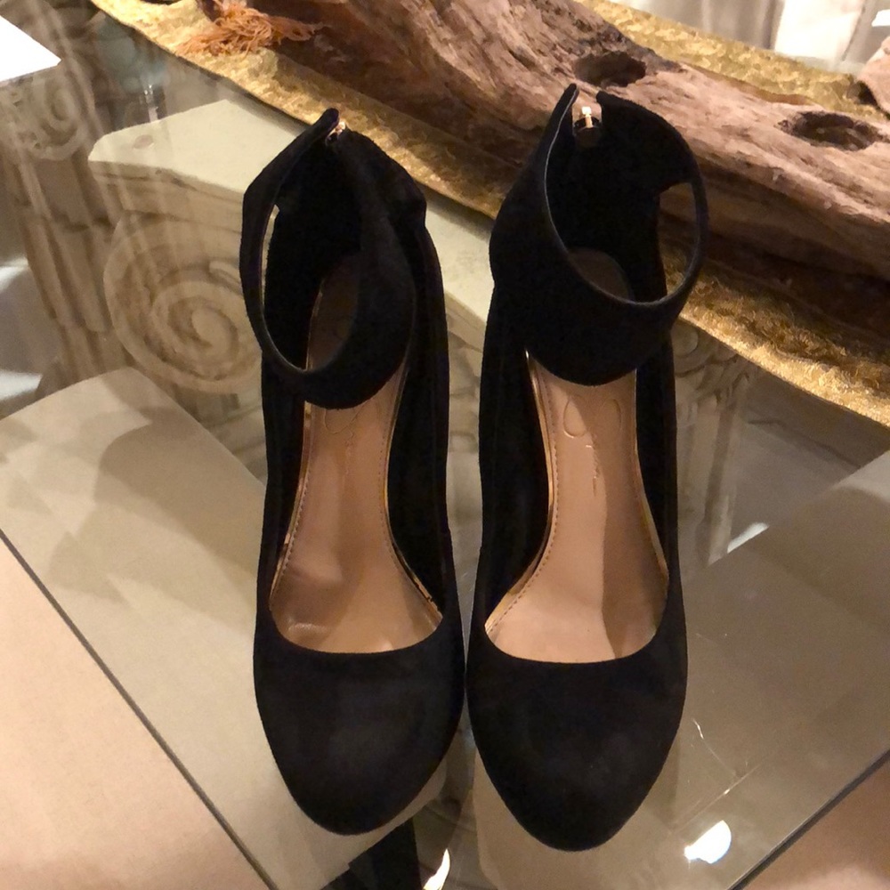 Jessica Simpson black suede platform heels
